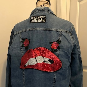 Custom Embellished Denim Jacket. Embellished Makeup Jacket. Flower Embellished Jacket. Distressed denim jackets.