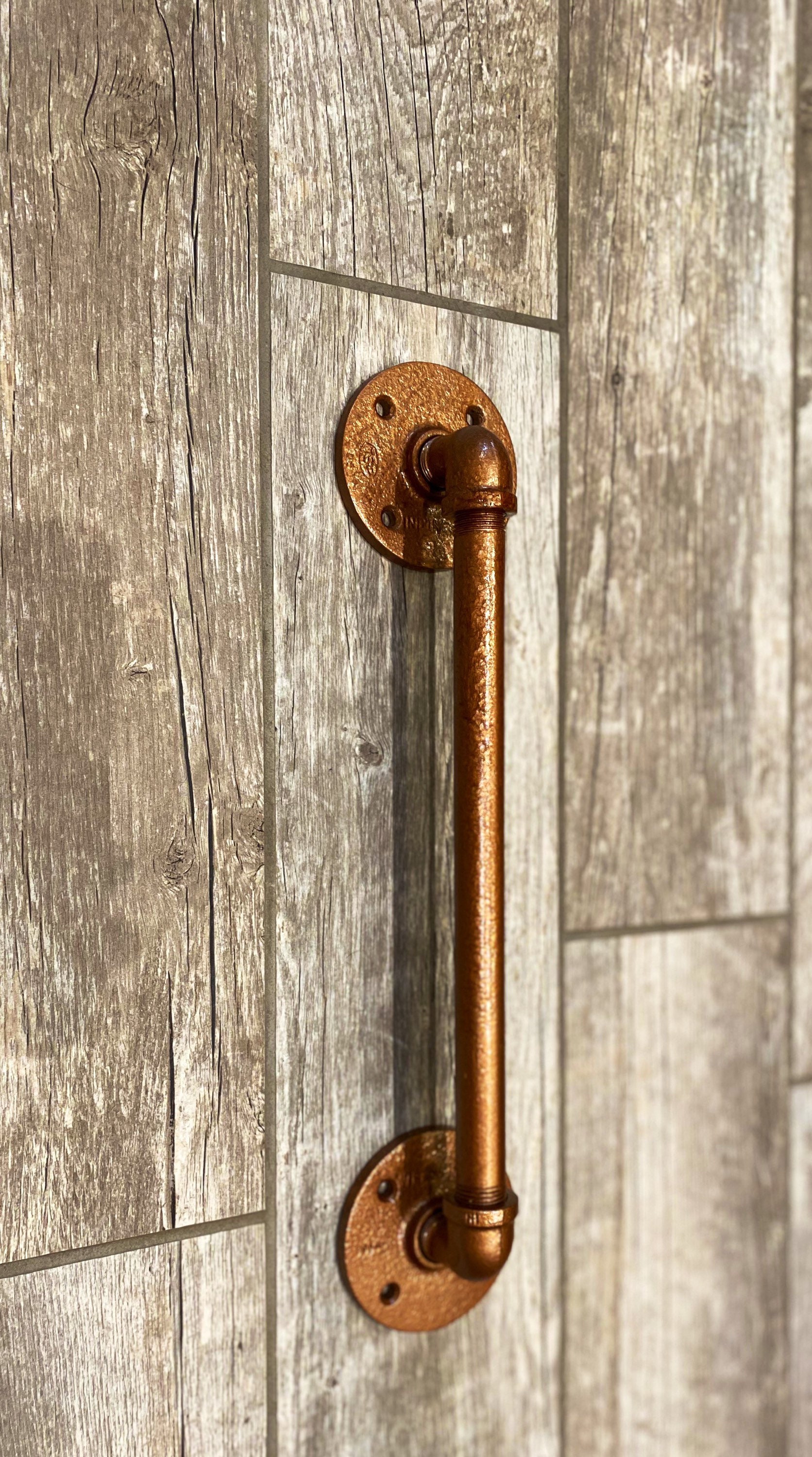 1/2 LOW PROFILE COPPER’D Industrial Pipe Door Handle Barn Door Pipe Door Handle Industrial