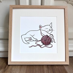 Content Kitten Art Print, print from original illustration, cute animal art, kids wall decor