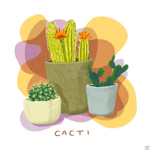 DIGITAL DOWNLOAD, Cacti digital art print, plant lover gift, housewarming gift, houseplant style, wall art, plant art, colorful cacti art