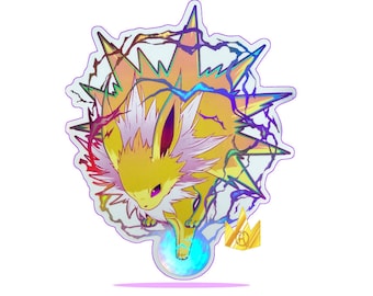 Jolteon Holo Vinyl Sticker for hydroflask laptop car eevee electric tumbler mug pokemone eeveelution fox holographic weatherproof