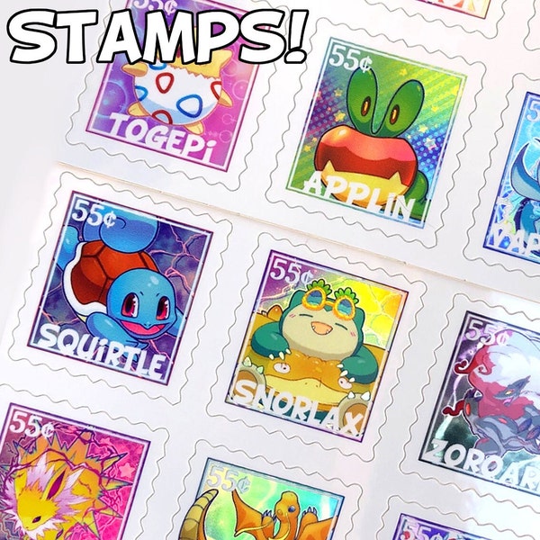 Random Pokemon Stamps Holo Vinyl Sticker for hydroflask laptop car tumbler stickers pokemone stationery stamp