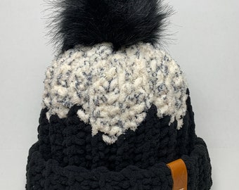 Chevron Chunky Winter Hat, Winter Beanie, Beanie with Pom Pom