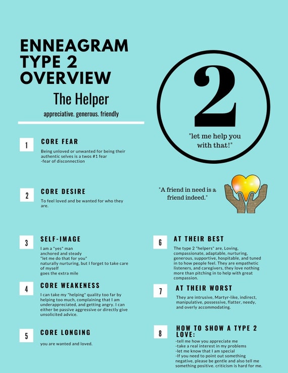 Enneagram Type 2 Printable Personality Worksheet Overview - Etsy