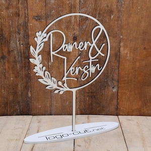 Holz Cake Topper Hochzeit personalisiert V33 Bild 1