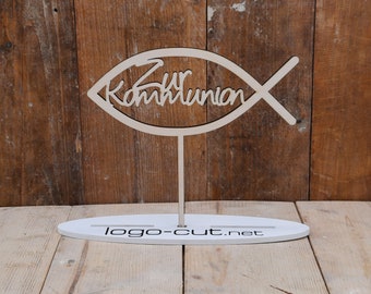 Holz Cake Topper Kommunion Fisch V2