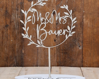 Wooden Cake Topper Wedding Personalized V37