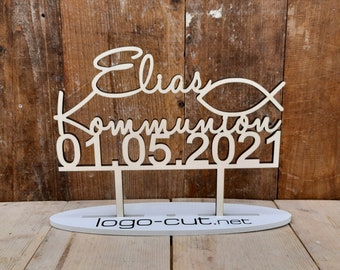 Holz Cake Topper Kommunion Fisch V3