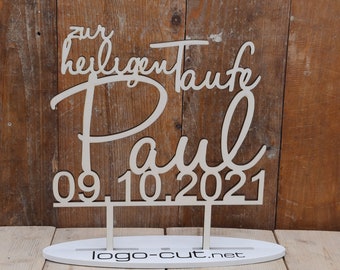 Holz Cake Topper Taufe V3