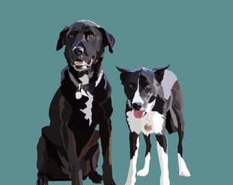 Custom hand-drawn Pet Illustration (two animals)