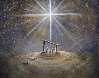 Canvas Print Reproduction of “The Holy Nativity,” artwork by Christine Hannett Garner. Professionally Printed on Stretched Canvas.