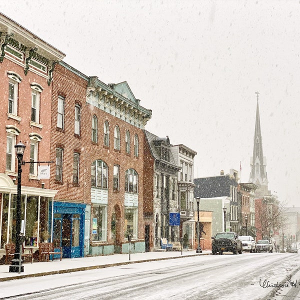 Digital Download: Photo of Historic Warren Street in Snow, in the Upstate Hudson Valley City of Hudson, Columbia County, New York.