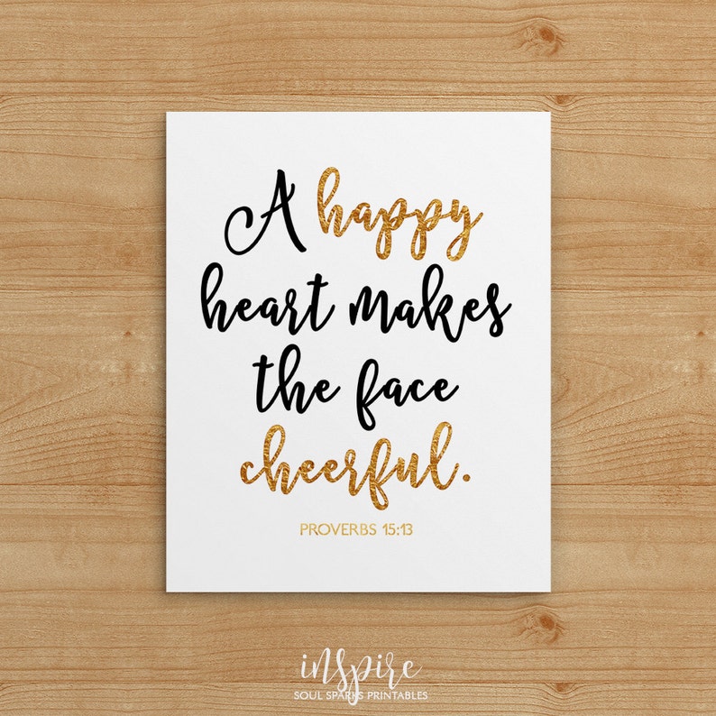 A happy heart makes the face cheerful Proverbs 1315 Etsy