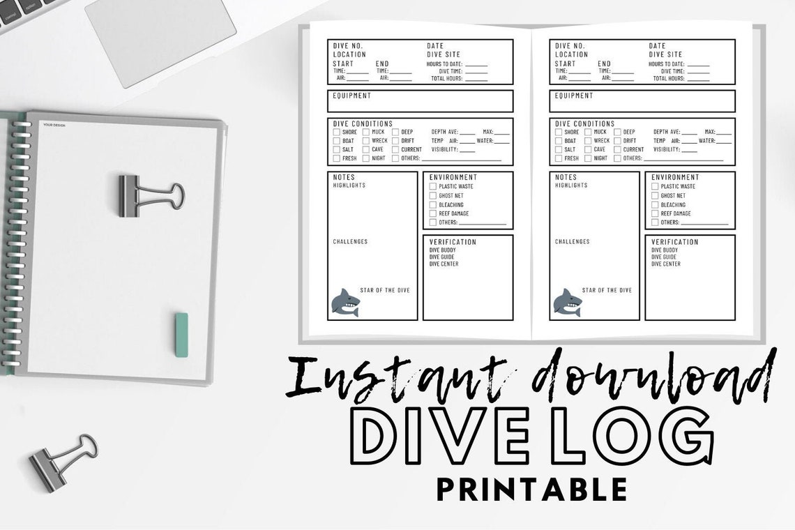 Scuba Diving Dive Log Sheet Printable Dive Log Book Scuba Etsy