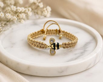 Honey Bee Macrame Bracelet: Adjustable Bee Kind Nylon Jewelry