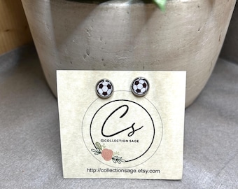 Soccer Stud Handmade Earrings: Stainless Steel Resin, Hypoallergenic