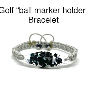 Golf Bracelet, Ball Marker Holder, Grey Nylon Macrame Bracelet, Golf Gifts, BALL MARKER INCLUDED, Ladies Golf Gifts, Ooak Golf Gifts for Her