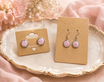 Breast Cancer Awareness Earrings Set | Pink Ribbon 10mm Stud Earrings | 12mm Dangle Earrings | Stainless Steel Hypoallergenic Jewelry |