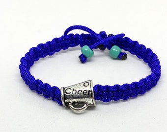 Cheerleading Bracelet, Cheer Charm Bracelet, Girls Cheerleading Gifts,  Adjustable Macrame Charm Bracelet, Gifts for her, Cheerleading Charm