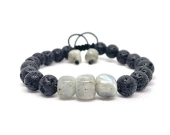 Labradorite Bracelet, Aromatherapy Essential Oil Diffusing Gemstone Energy Adjustable Bracelets