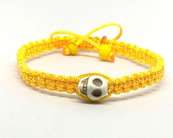 Skull Candy Bracelet - Sugar Skull - Day of the Dead, Charm Bracelet - Sugar Skull Bracelet - Braided Charm Bracelet, Handmade Skull Candy