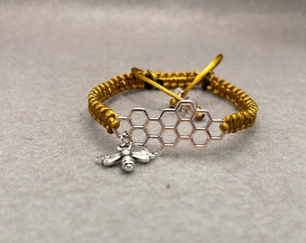 Bumble Bee Bracelet, Honeycomb Charm Bracelet, Unisex Nylon Bee Kind Bestfriend Braided Charm Bracelet, Gifts for Bee Lovers