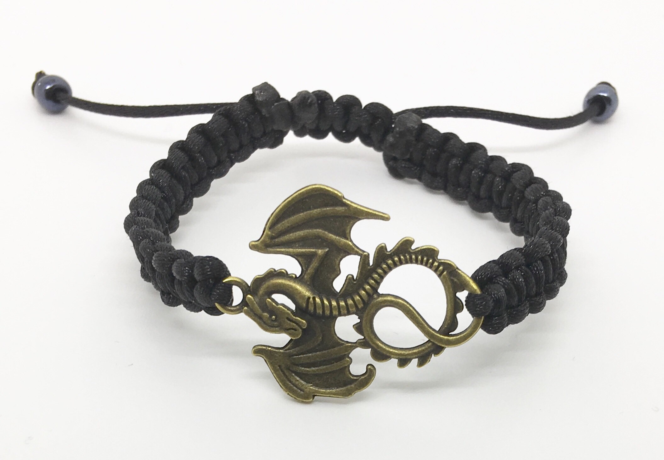 Dragon Charm Bracelet Braided Black Nylon Stackable Bracelet Etsy