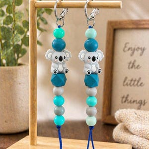 Koala Silicone Beaded Keychain | Cute Animal Keychain | Teal Mint Grey Bead Keychain | Backpack Charm | Teacher Gift | Kids Gift | Handmade
