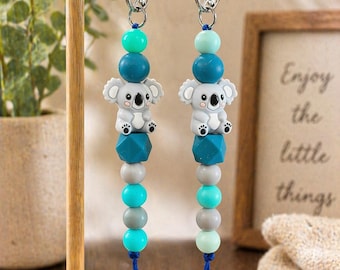 Koala Silicone Beaded Keychain | Cute Animal Keychain | Teal Mint Grey Bead Keychain | Backpack Charm | Teacher Gift | Kids Gift | Handmade