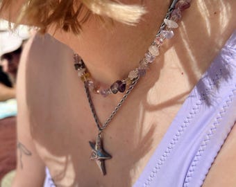Gemstone Chip Stone Choker Necklace