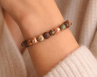 Leopard Jasper, Picasso Jasper Gemstone Aromatherapy Lava Stone Adjustable Bracelet