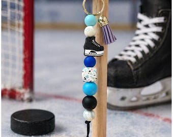 Hockey Skate Keychain | Silicone Beaded Hockey Mom Gift | Sports Bag Charm | Hockey Lover Accessory | Team Gift Idea | Stocking Stuffer
