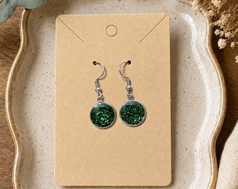 Sparkly Green Glitter Stud Earrings | Stainless Steel Hypoallergenic Posts | Minimalist Crystal Studs | Everyday Earrings | Gift for Her |