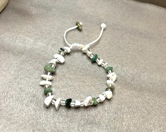Howlite and Tree Agate Gemstone Chip Bracelet, Adjustable