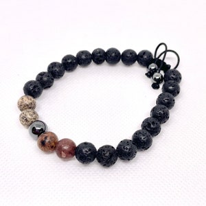 Mens Hematite & Artistic Jasper Bracelet - Handmade Gemstone Beaded Jewelry