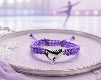 Figure Skate Bracelet | Ice Skating Gift | Purple Adjustable Macrame Bracelet | Skater Jewelry | Figure Skating Team Gift |Handmade Bracelet