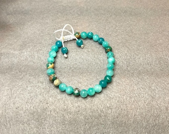 Sea Sediment Jasper & Aqua Quartzite Gemstone Bracelet - Adjustable