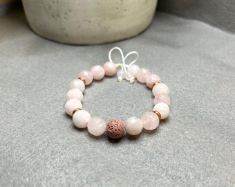 Rose Quartz Bracelet, Pink Lava bead, gemstone bracelets, rose gold Beads 10mm beads Adjustable