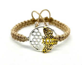 Bracelet bourdon, bracelet à breloques nid d'abeille, bracelet à breloques tressé meilleur ami en nylon unisexe, cadeaux pour les amateurs d'abeilles