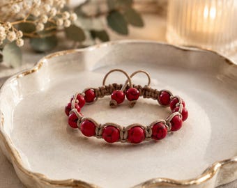 Red Howlite Macrame Bracelet | Handmade Adjustable Gemstone Bracelet | Boho Crystal Jewelry | Gift for Her | Healing Stone Bracelet
