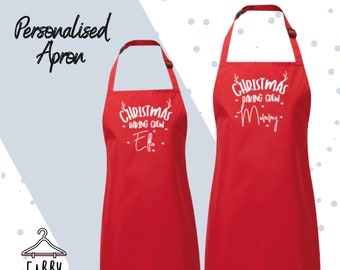 Equipo de horneado navideño personalizado Adultos o niños Delantal / Rojo con estampado blanco