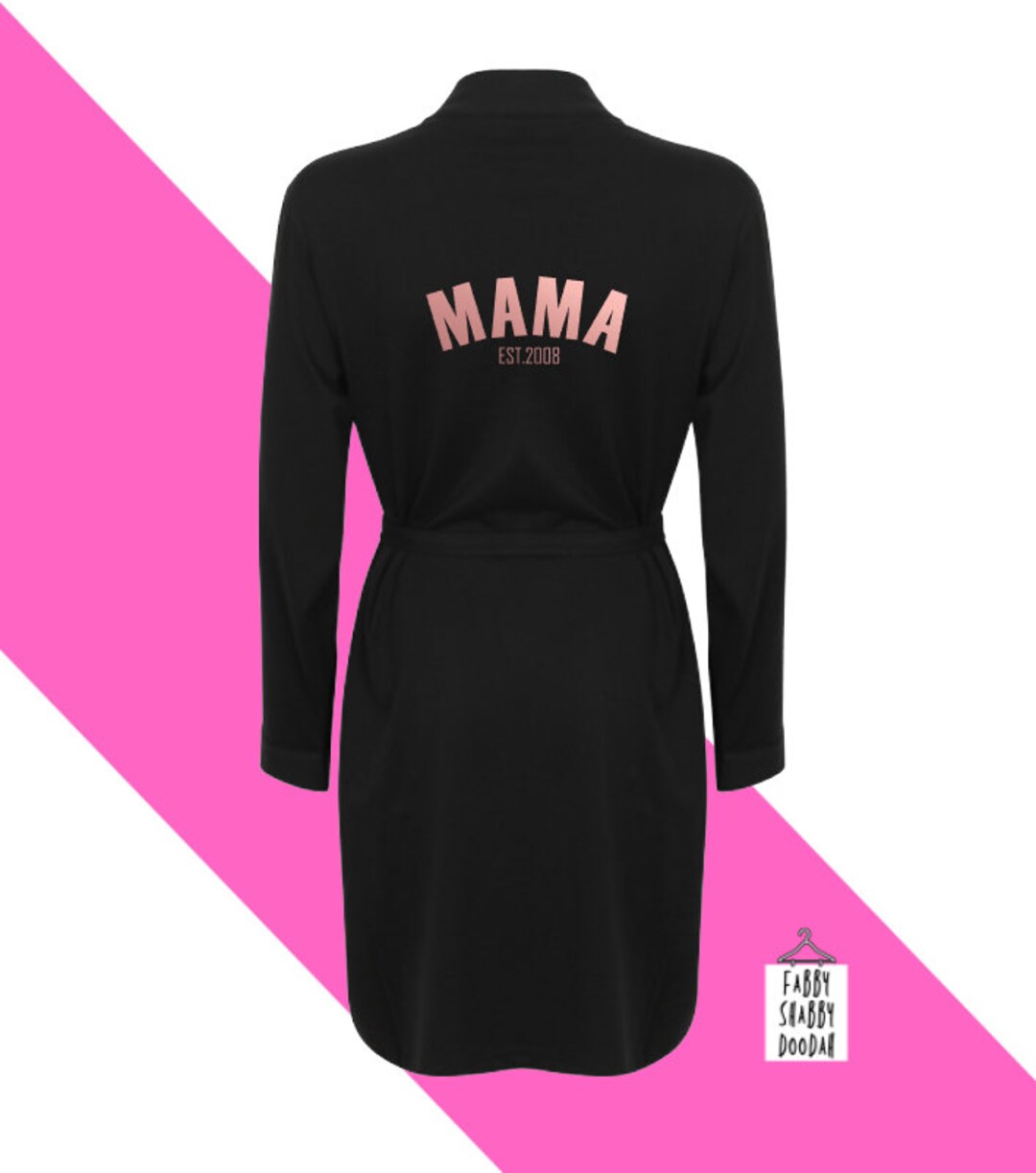Personalised MAMA Est. Year Wrap Cotton Robe / Choice of Colour ...