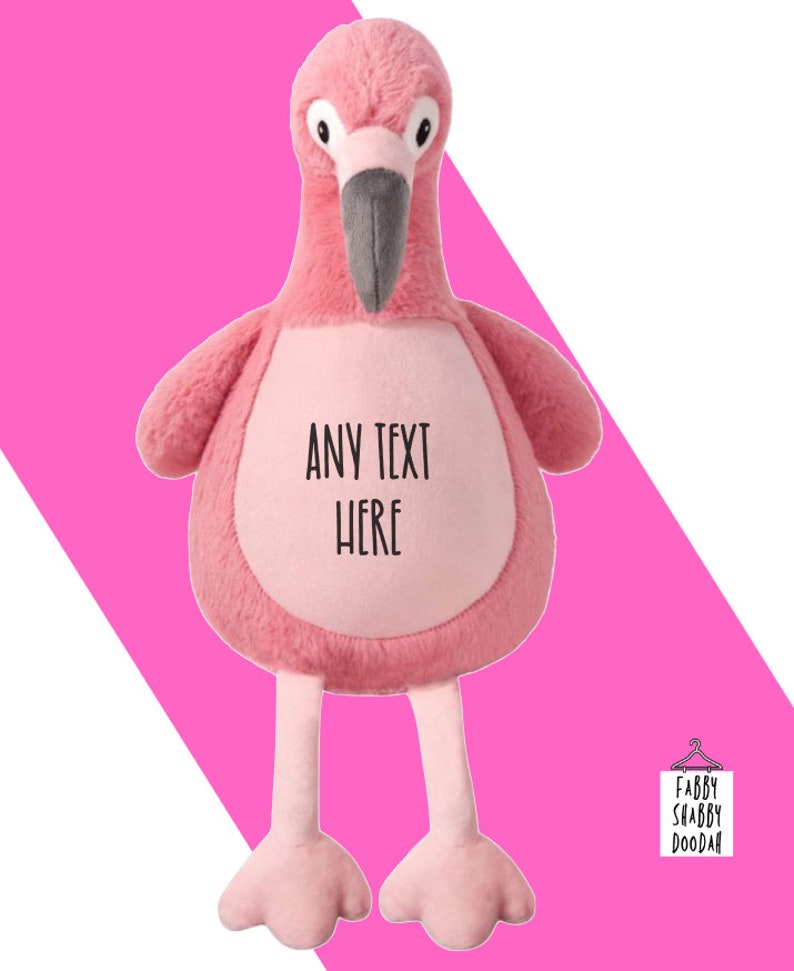 Personalise me Tummi Bears® flamingo plushie teddy Keepsake add any name or text image 1