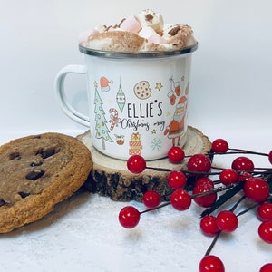 Personalised enamel Christmas mug / xmas doodle design cup