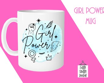 Taza de cerámica doodle Girl Power / mujeres fuertes / jefa de niña / mamá