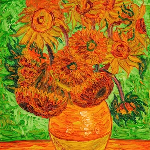 SEASONAL SPECIAL - Vincent Van Gogh style Oil Painting on Canvas - 30 x 40 cm Hand Painted Sunflowers in a Vase with Impasto Texture