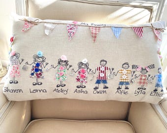 Coussin de famille personnalisé avec noms, oreiller en lin personnalisé, cadeau pour maman et grand-mère