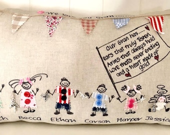 Coussin personnalisé, fait main en lin, cadeau de famille, jusqu'à 6 personnes