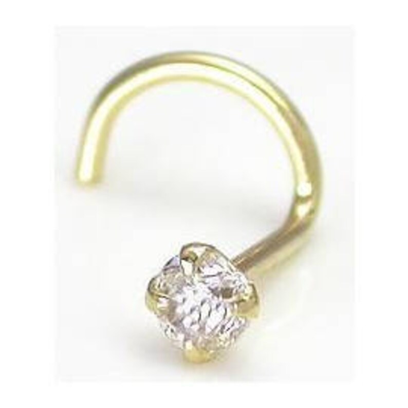 14K Gold Real 2mm Diamond Stud Nose Ring