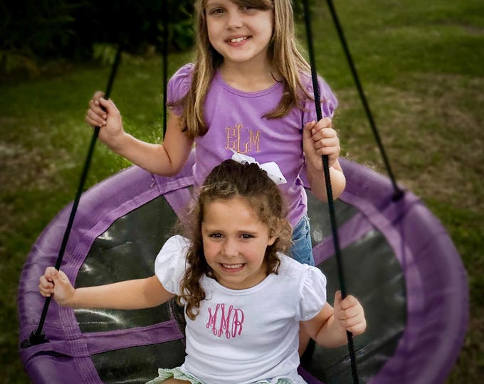 Custom Ruffle-Trimmed Shirt for Girls - Monogrammed Short Sleeve-Girls Monogrammed Shirt-Monogrammed Short Sleeve Shirt